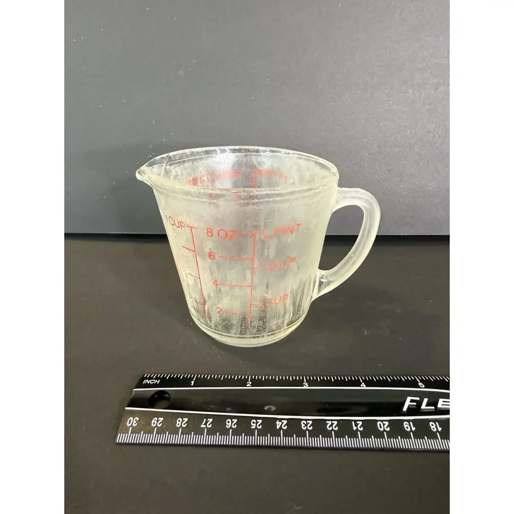 Fire-King 496 Glass Measuring Cup 1 Cup 8 Oz Red Lettering Anchor Hocking Vtg
